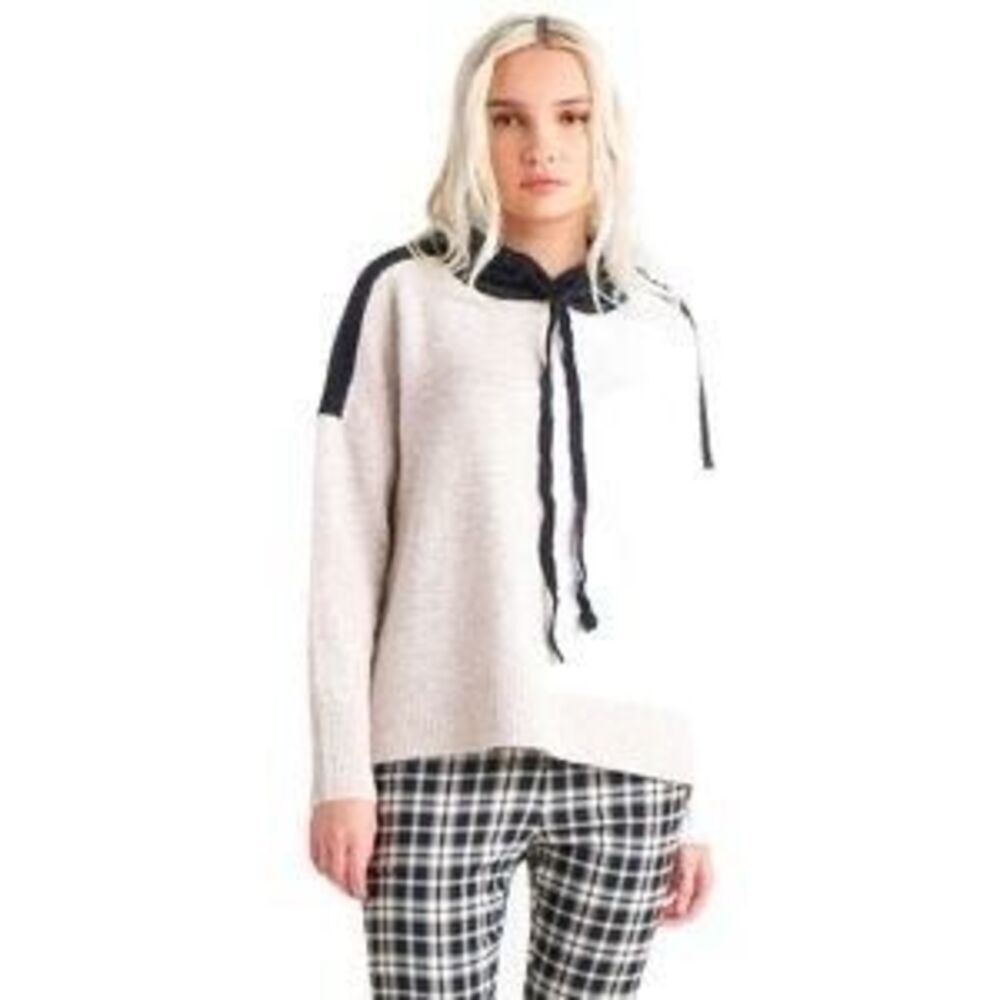 Dex size S Colorblock Hooded Sweater Tan Black Cream Streetwear Side Slit New